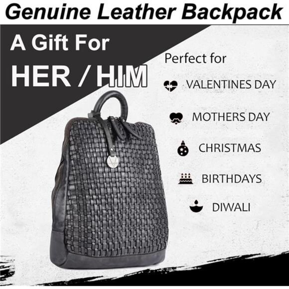 Unisex Brown Leather Backpack Genuine Leather Backpack, 12.5 Inch